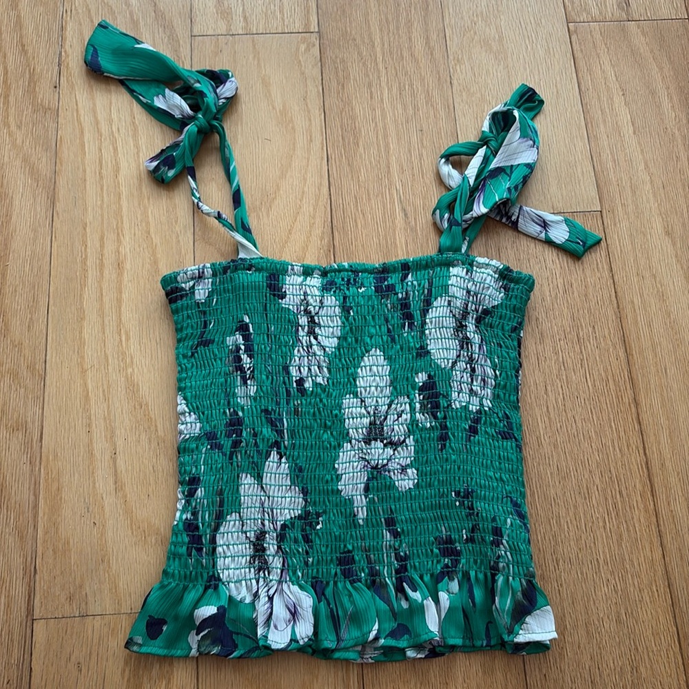 Floral green tie top